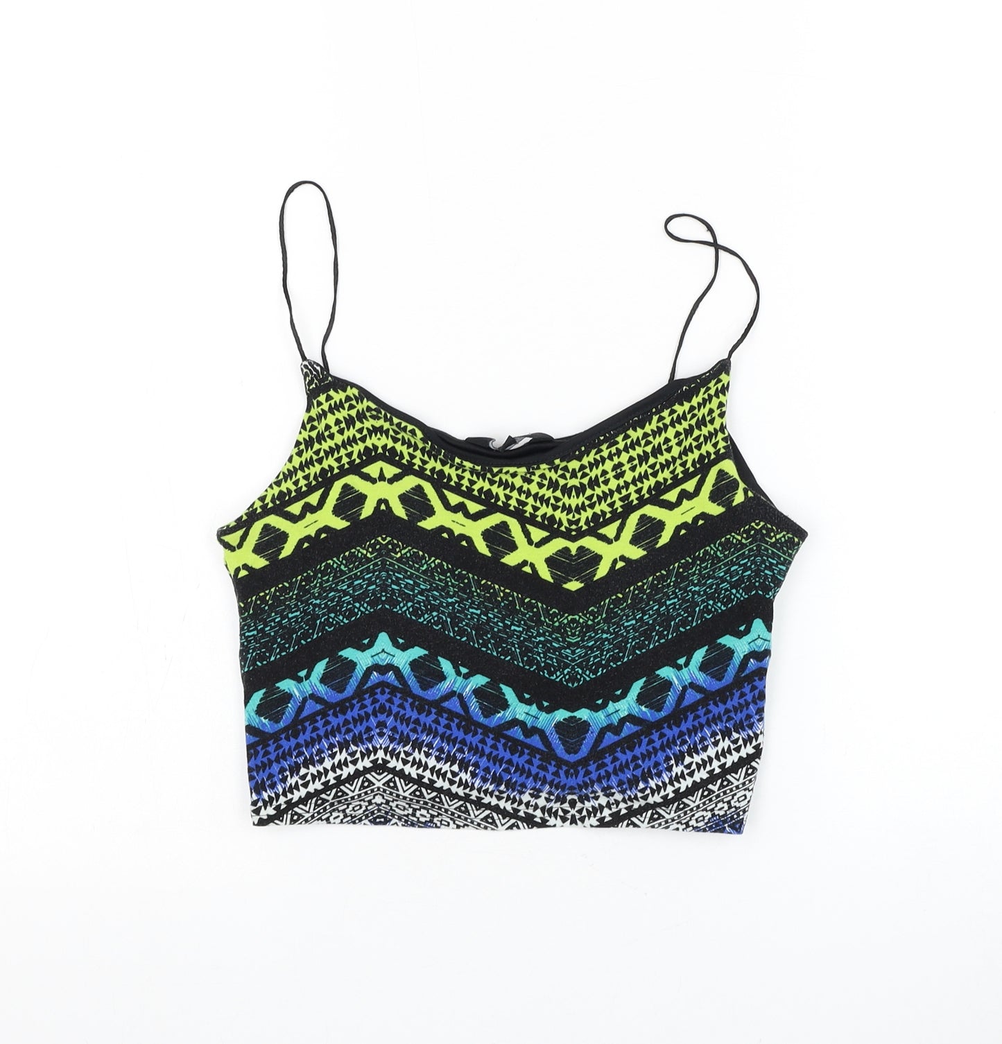 New Look Womens Multicoloured Geometric Cotton Cropped Tank Size 10 Round Neck