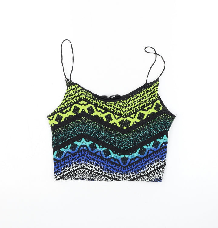 New Look Womens Multicoloured Geometric Cotton Cropped Tank Size 10 Round Neck