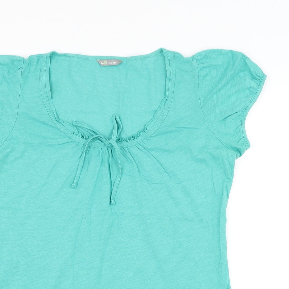 Marks and Spencer Womens Green Cotton Basic T-Shirt Size 12 Round Neck