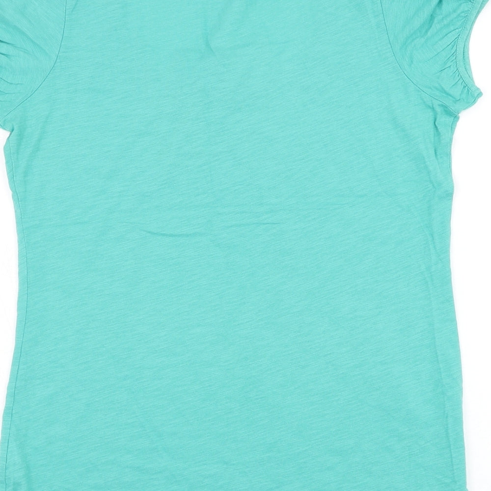 Marks and Spencer Womens Green Cotton Basic T-Shirt Size 12 Round Neck