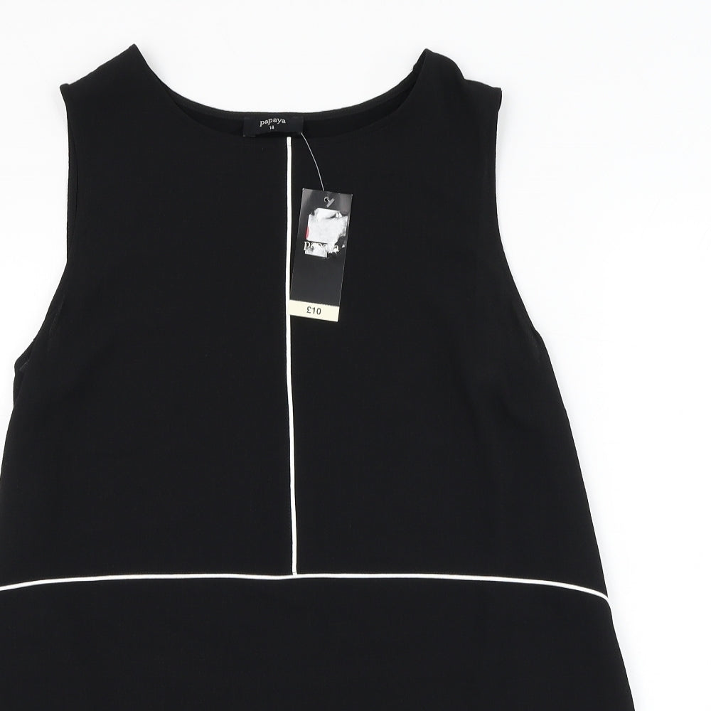 Papaya Womens Black Polyester Basic Blouse Size 14 Round Neck - Dipped Hem