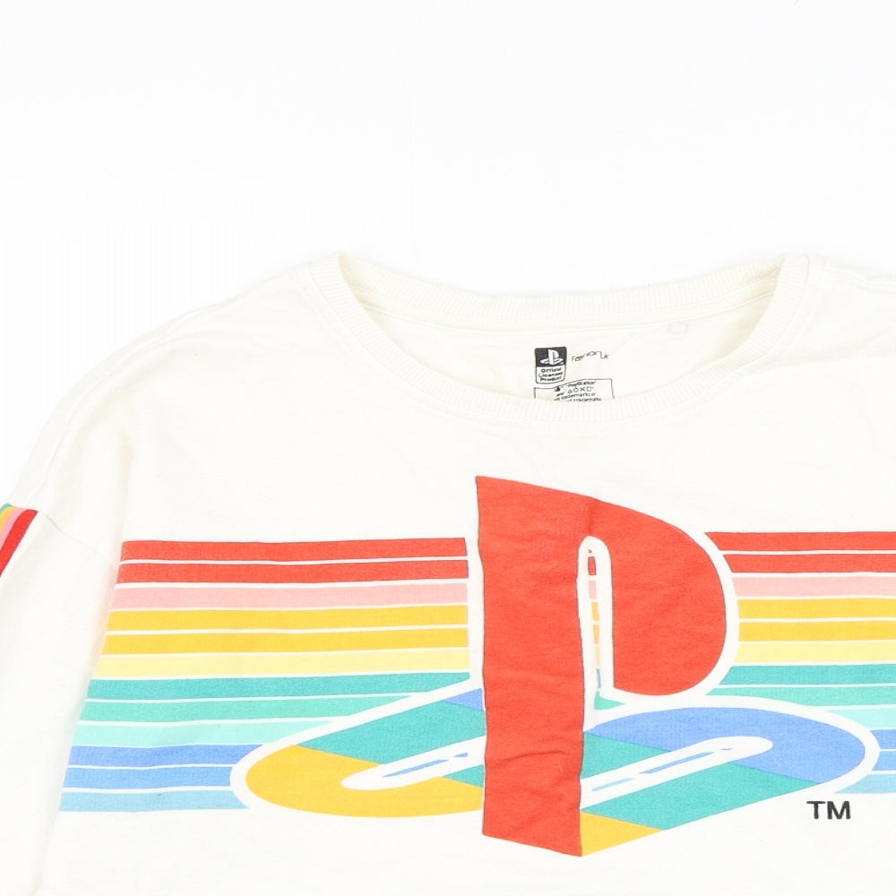 NEXT Girls White Striped Cotton Pullover Sweatshirt Size 12 Years Pullover - Playstation