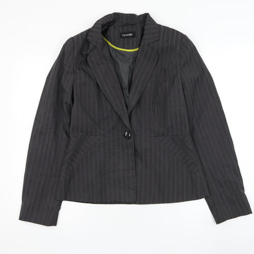 George Womens Grey Striped Jacket Blazer Size 12 Button