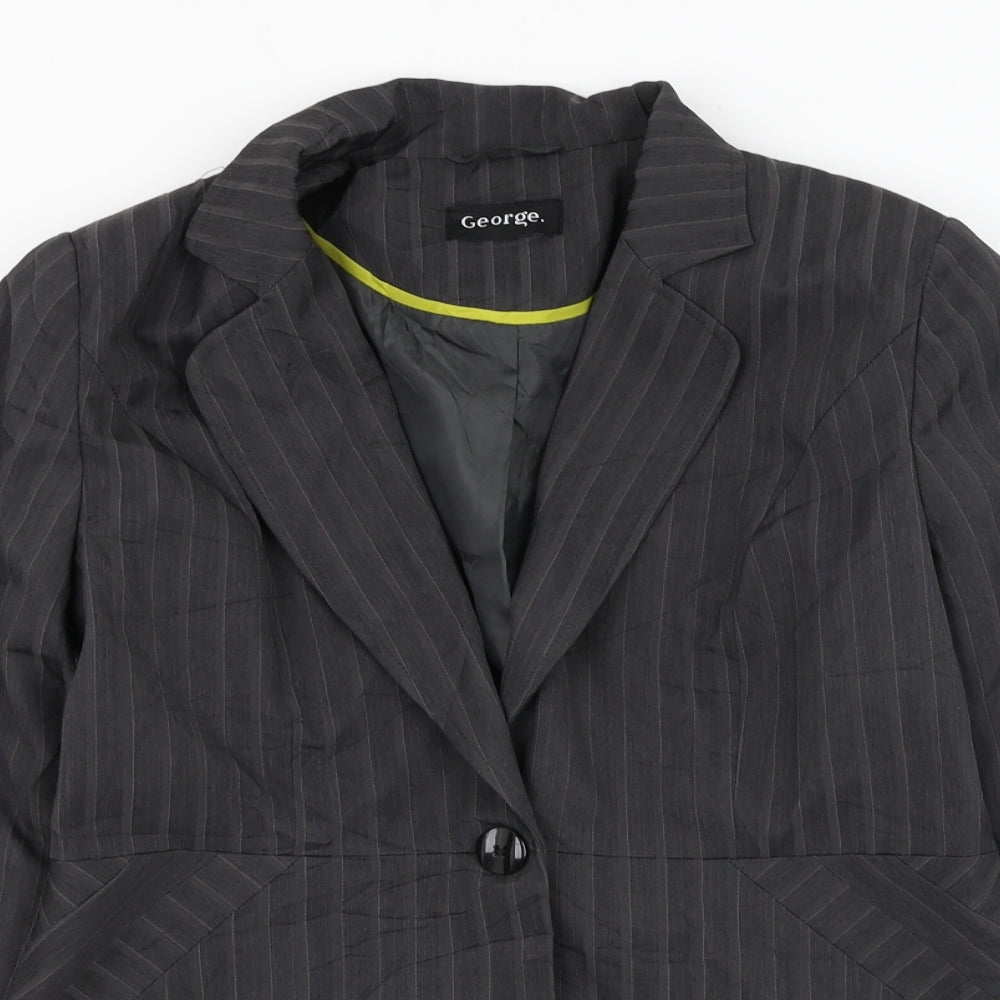 George Womens Grey Striped Jacket Blazer Size 12 Button