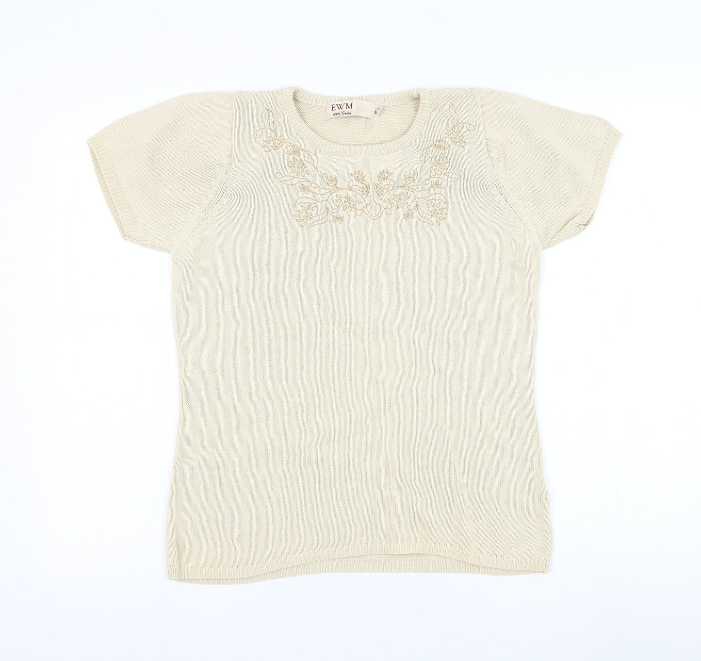 EWM Womens Beige Round Neck Cotton Pullover Jumper Size 10 - Flower