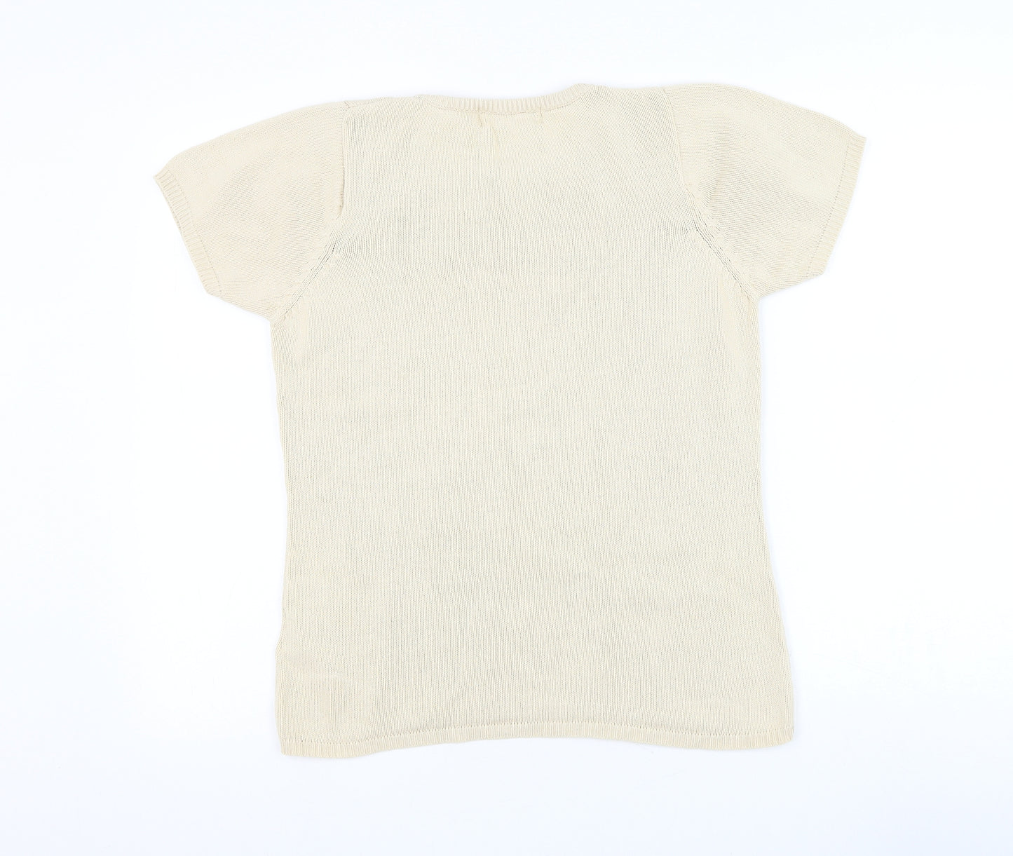 EWM Womens Beige Round Neck Cotton Pullover Jumper Size 10 - Flower