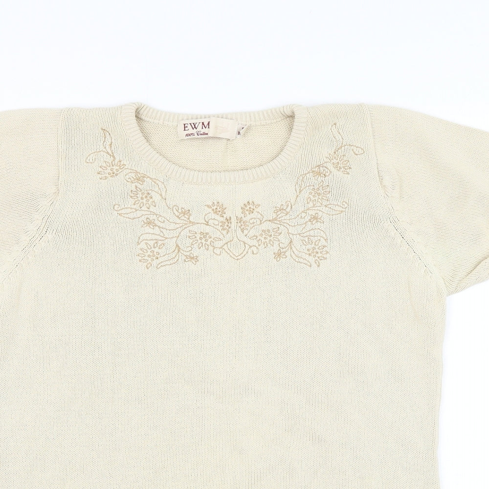 EWM Womens Beige Round Neck Cotton Pullover Jumper Size 10 - Flower