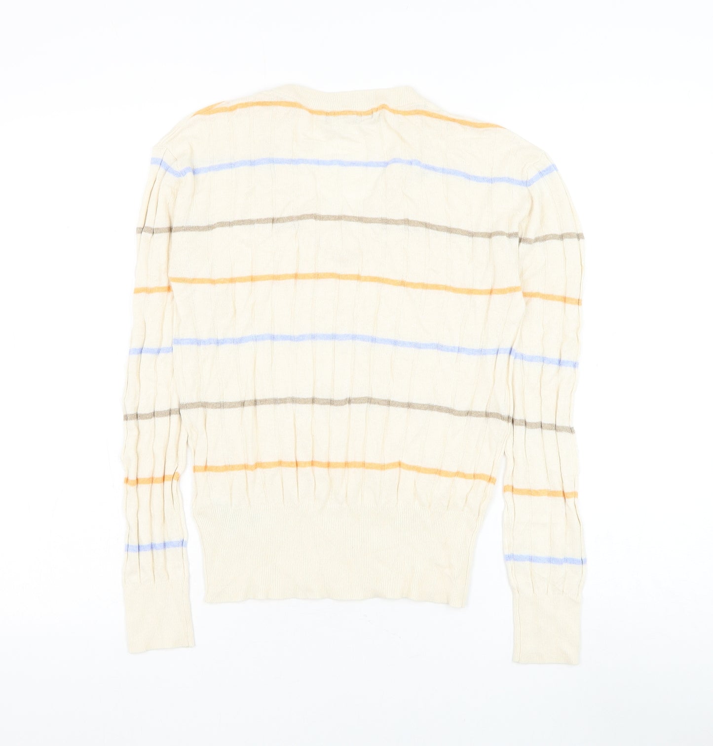 Marks and Spencer Womens Beige V-Neck Striped Viscose Pullover Jumper Size S