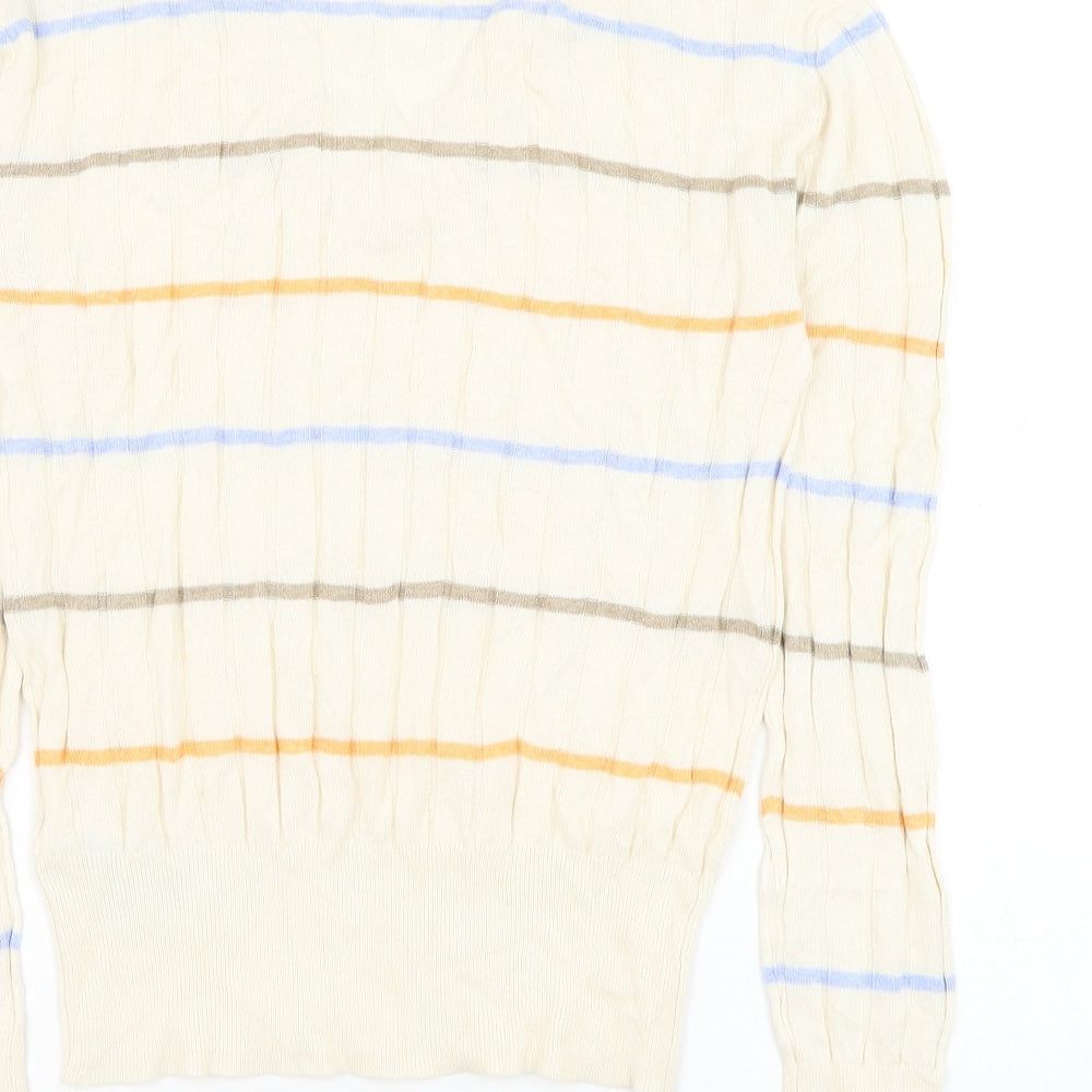 Marks and Spencer Womens Beige V-Neck Striped Viscose Pullover Jumper Size S