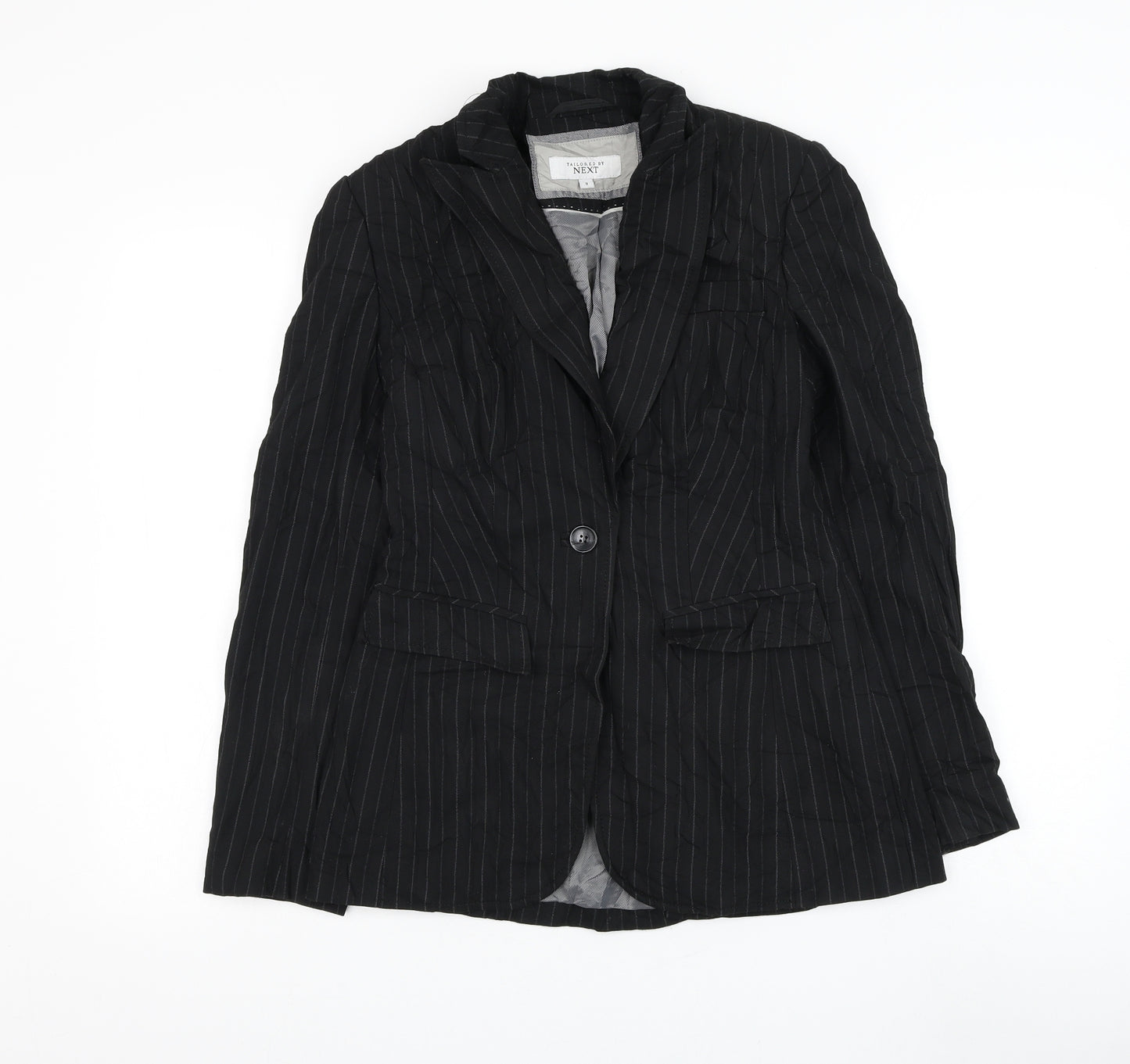 NEXT Womens Black Striped Jacket Blazer Size 8 Button