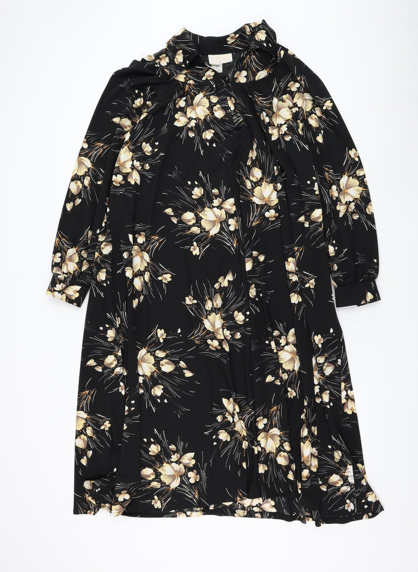 Leygil Womens Black Floral Polyester Maxi Size 12 Collared Pullover