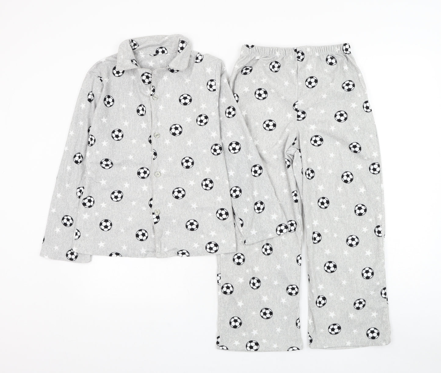 Peacocks Boys Grey Geometric Polyester Pyjama Set Size 8-9 Years Button - Football