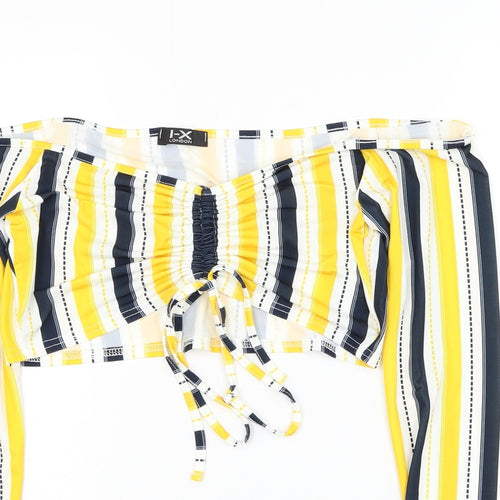 I-X London Womens White Striped Polyester Cropped Blouse Size 10 Round Neck