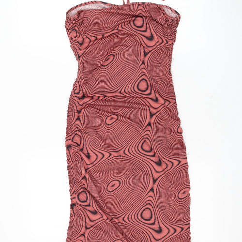 SheIn Womens Pink Geometric Polyester Pencil Dress Size 8 Halter Tie