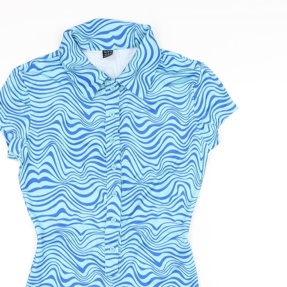 SheIn Womens Blue Geometric Polyester Playsuit One-Piece Size 8 L3 in Button