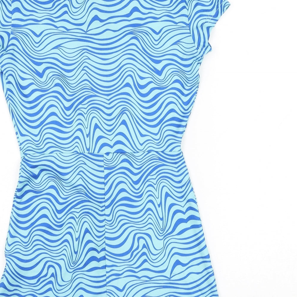 SheIn Womens Blue Geometric Polyester Playsuit One-Piece Size 8 L3 in Button