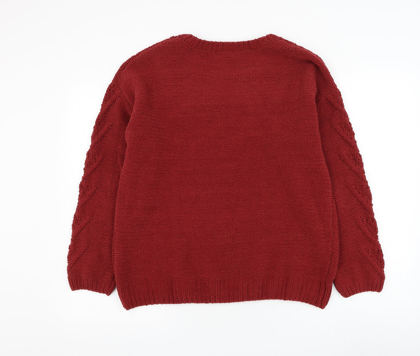 Primark Womens Red Round Neck Polyester Pullover Jumper Size 12