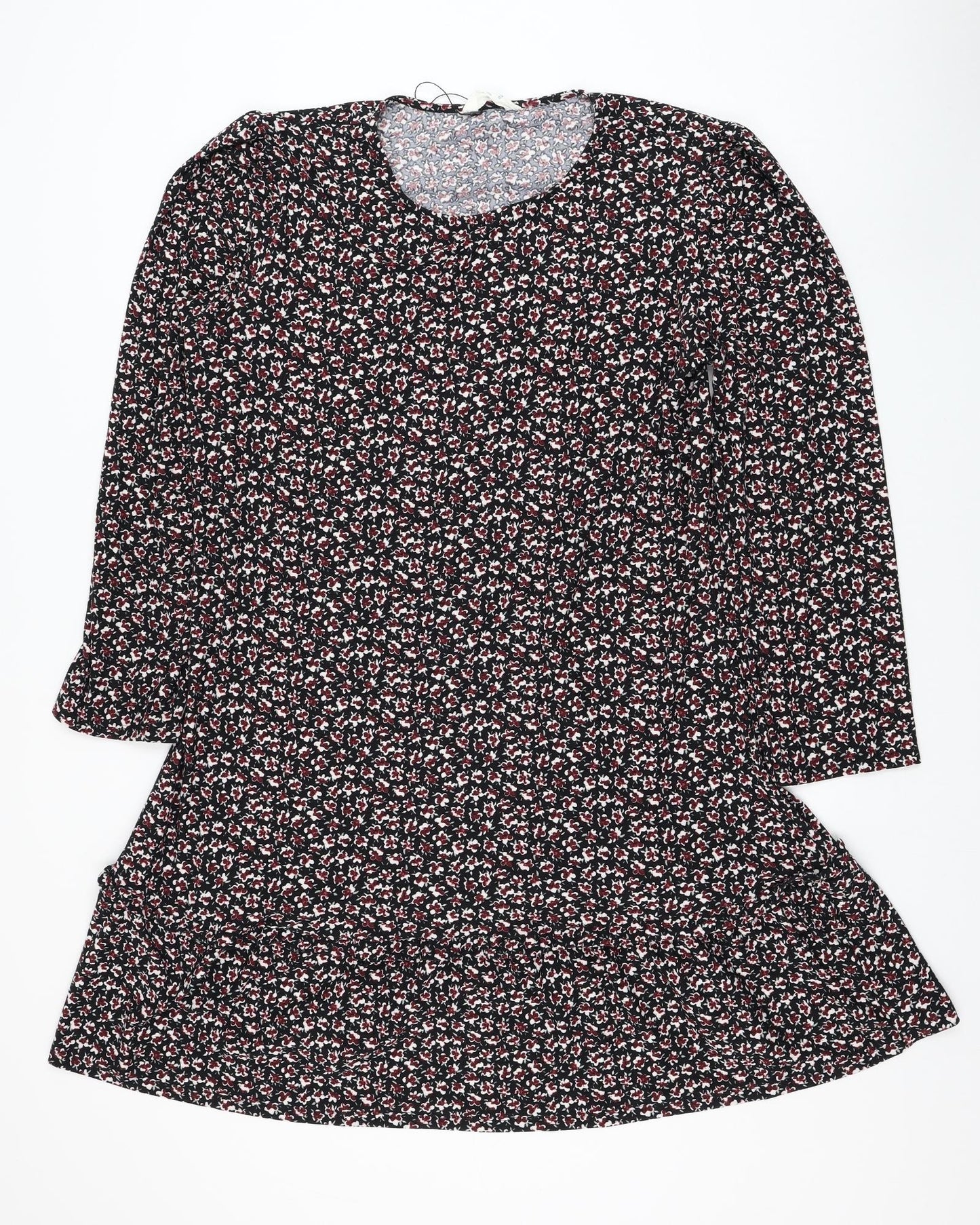 Primark Womens Black Floral Polyester Skater Dress Size 20 Round Neck Pullover