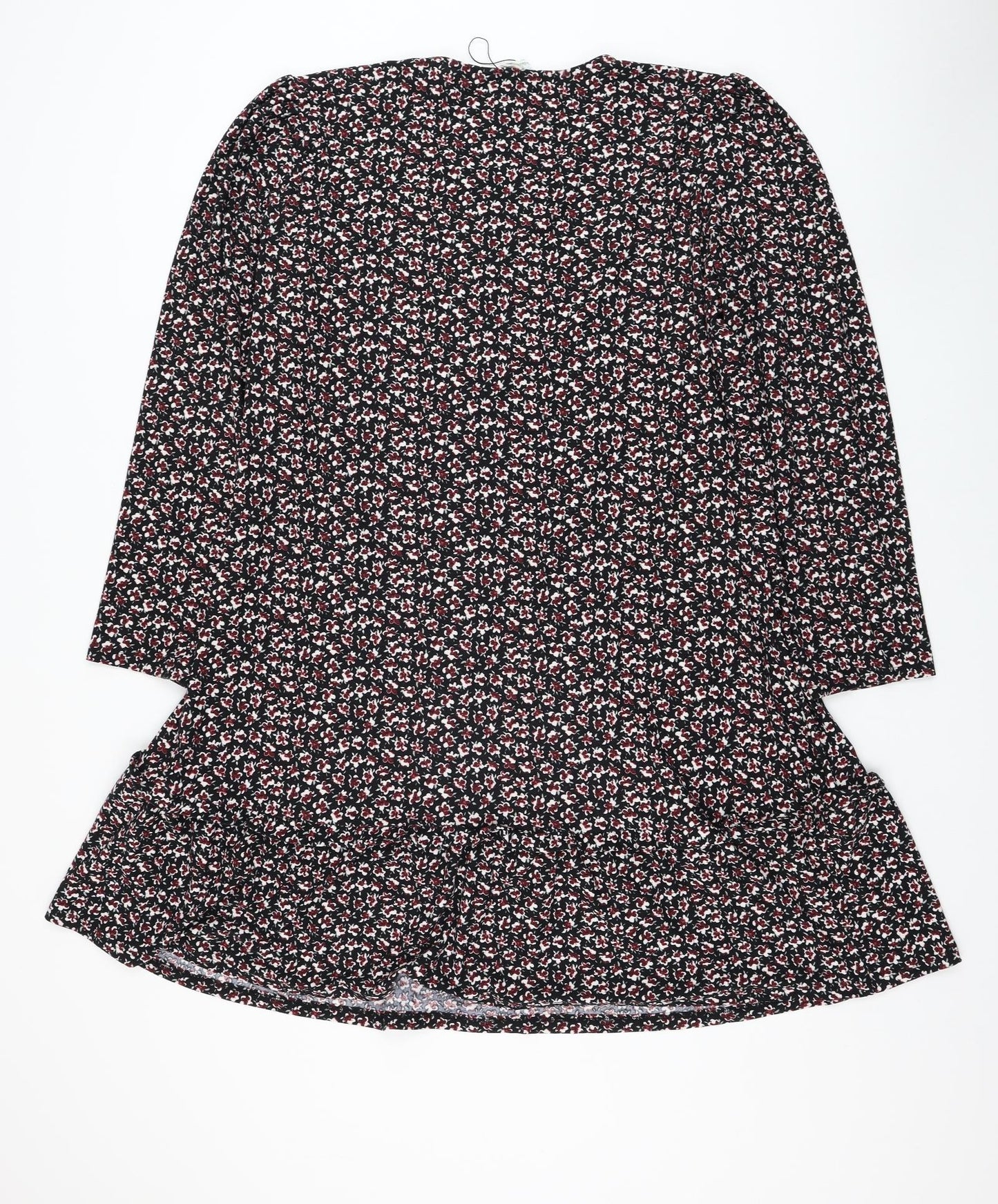 Primark Womens Black Floral Polyester Skater Dress Size 20 Round Neck Pullover