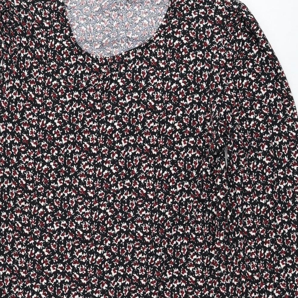 Primark Womens Black Floral Polyester Skater Dress Size 20 Round Neck Pullover