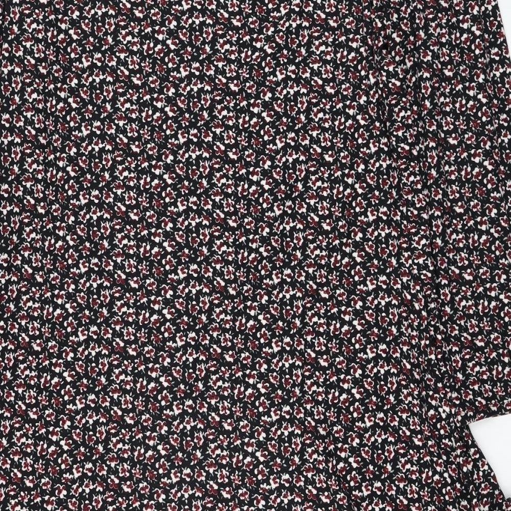 Primark Womens Black Floral Polyester Skater Dress Size 20 Round Neck Pullover