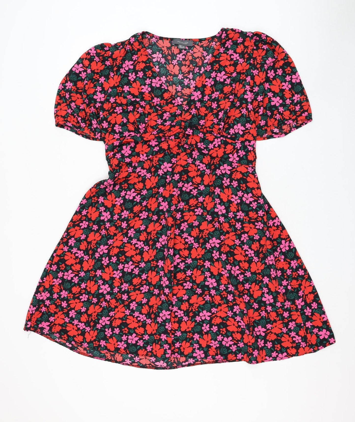 Primark Womens Black Floral Polyester Fit & Flare Size 16 V-Neck Pullover