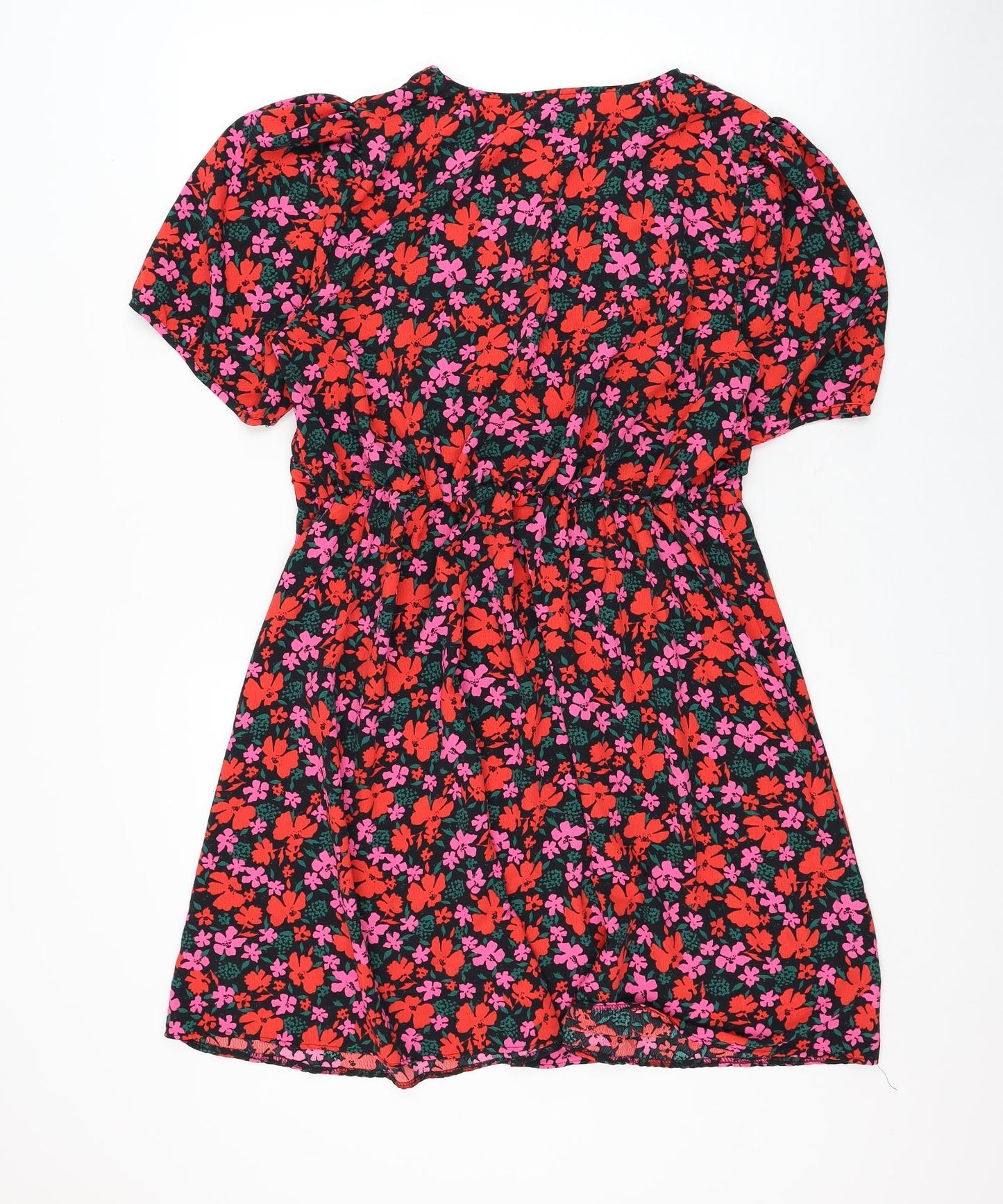 Primark Womens Black Floral Polyester Fit & Flare Size 16 V-Neck Pullover