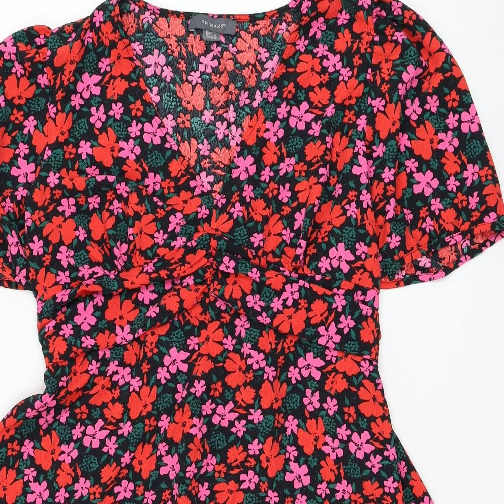 Primark Womens Black Floral Polyester Fit & Flare Size 16 V-Neck Pullover