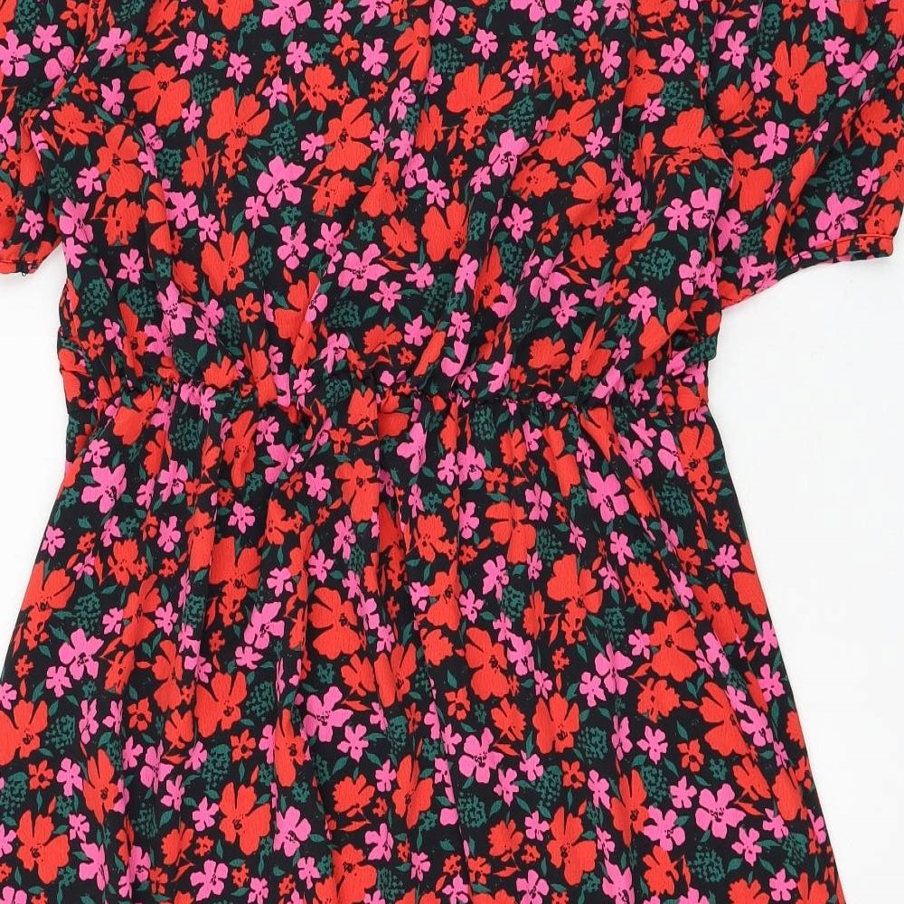 Primark Womens Black Floral Polyester Fit & Flare Size 16 V-Neck Pullover