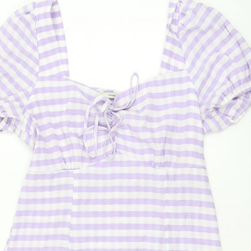 George Womens Purple Check Viscose A-Line Size 16 Square Neck Pullover