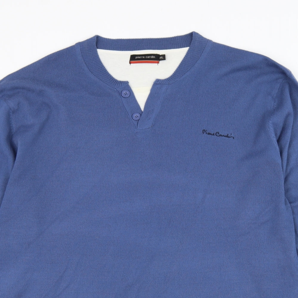 Pierre Cardin Mens Blue Round Neck Acrylic Pullover Jumper Size 2XL