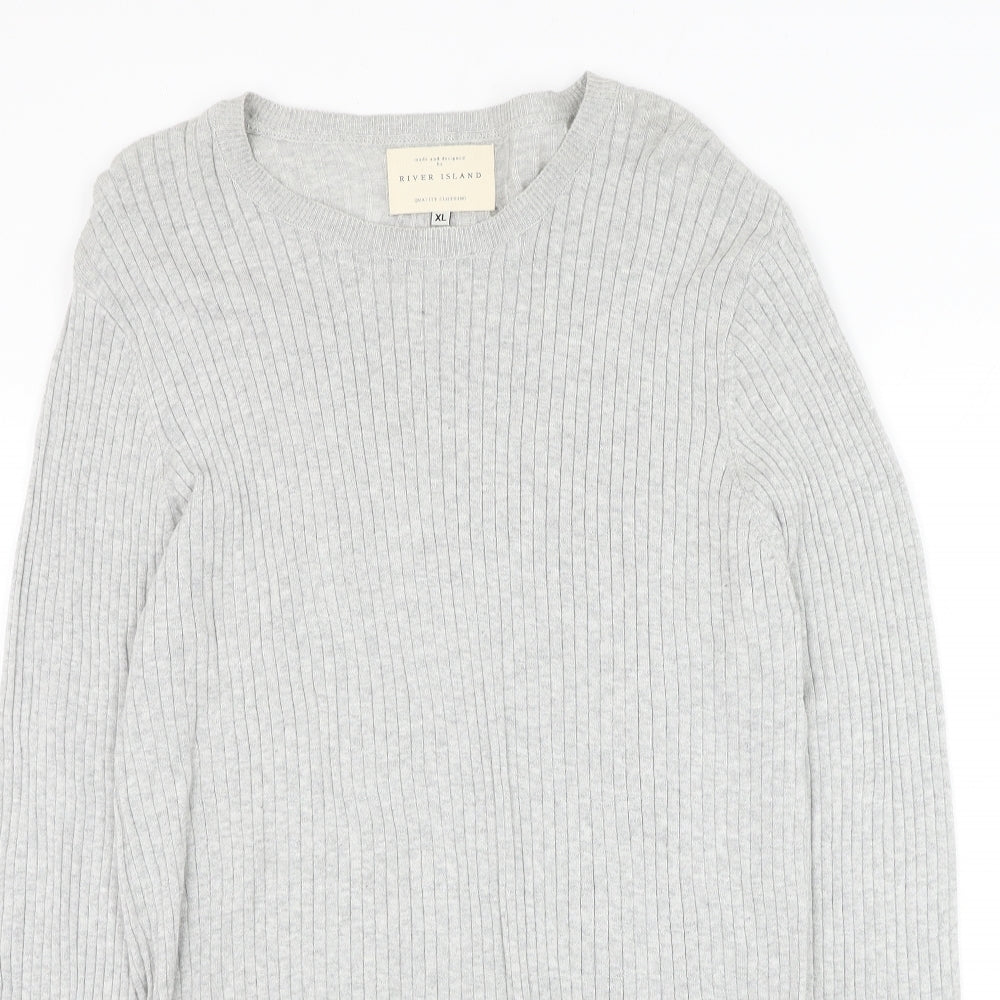 River Island Mens Grey Round Neck Cotton Pullover Jumper Size XL