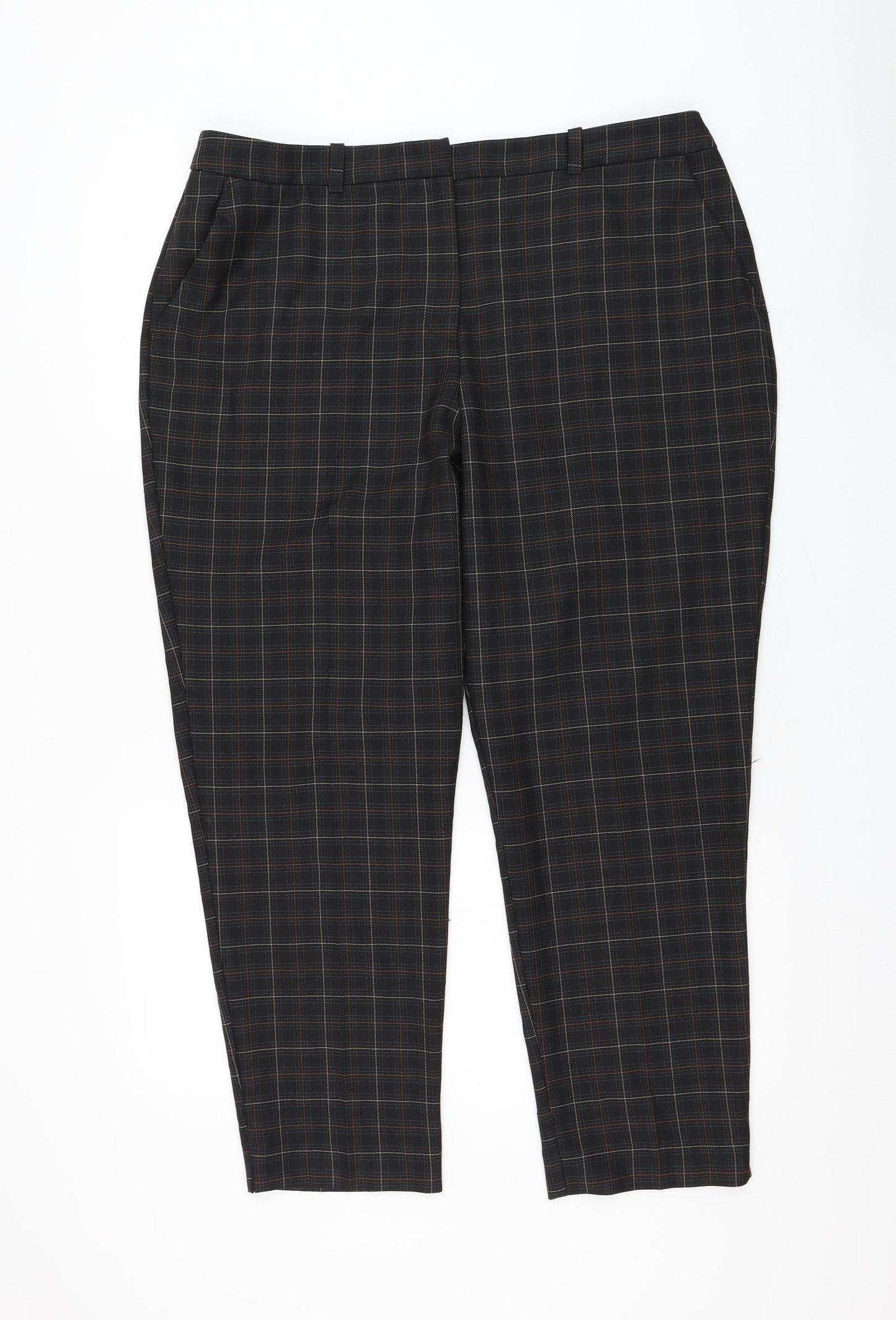 Dorothy Perkins Womens Black Plaid Polyester Trousers Size 16 L26 in Regular Zip