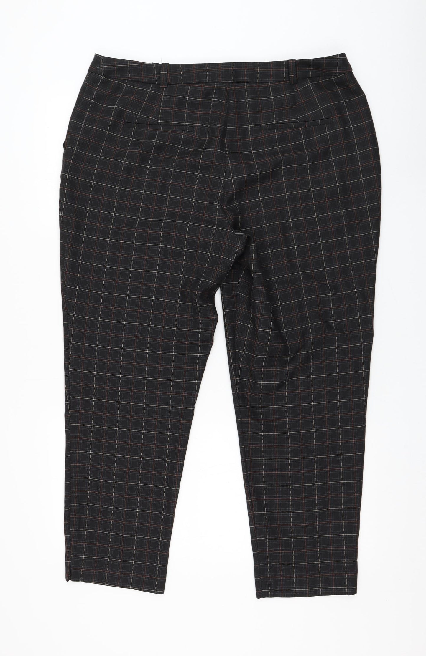 Dorothy Perkins Womens Black Plaid Polyester Trousers Size 16 L26 in Regular Zip