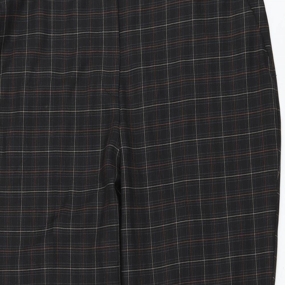 Dorothy Perkins Womens Black Plaid Polyester Trousers Size 16 L26 in Regular Zip