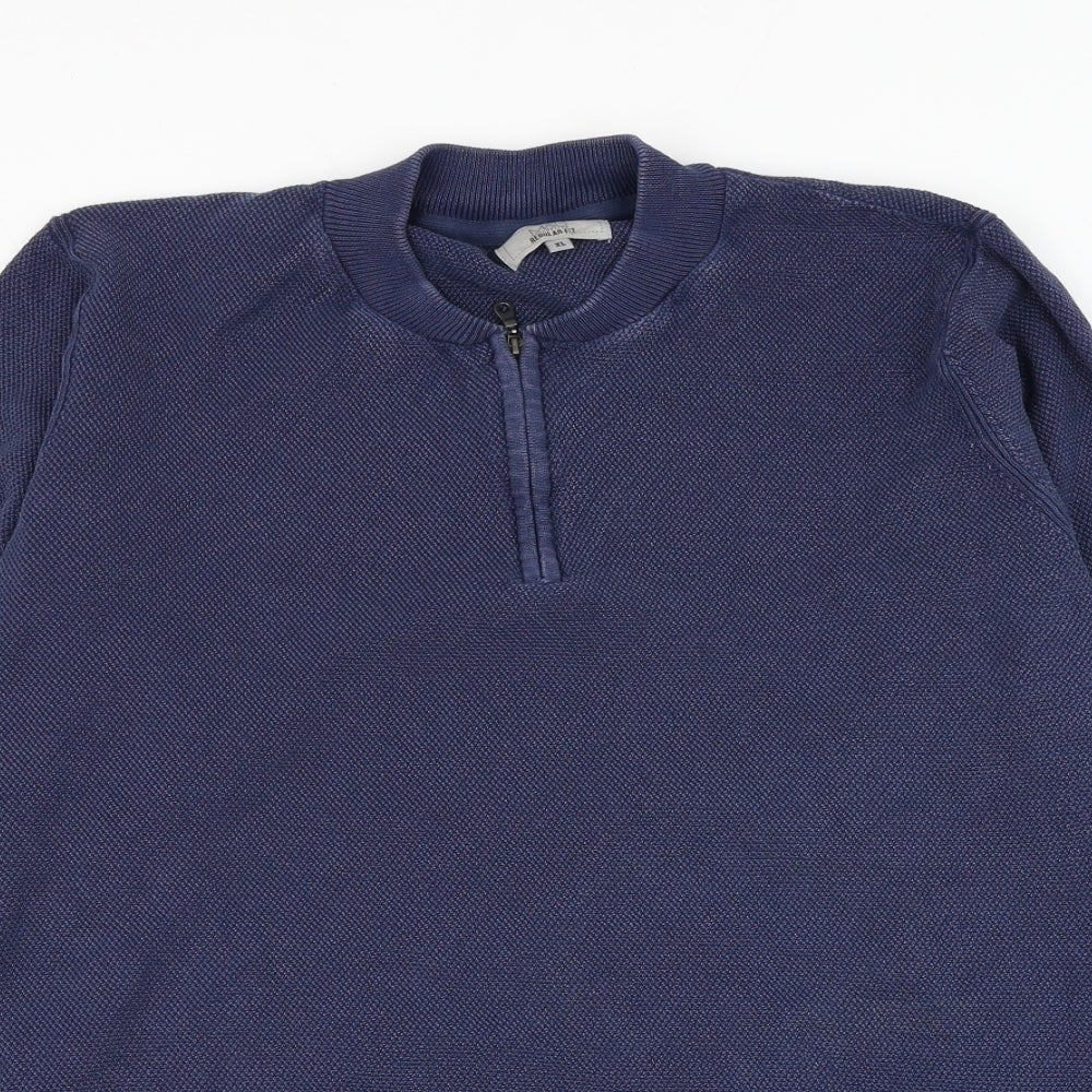 Marks and Spencer Mens Blue Round Neck Cotton Pullover Jumper Size XL
