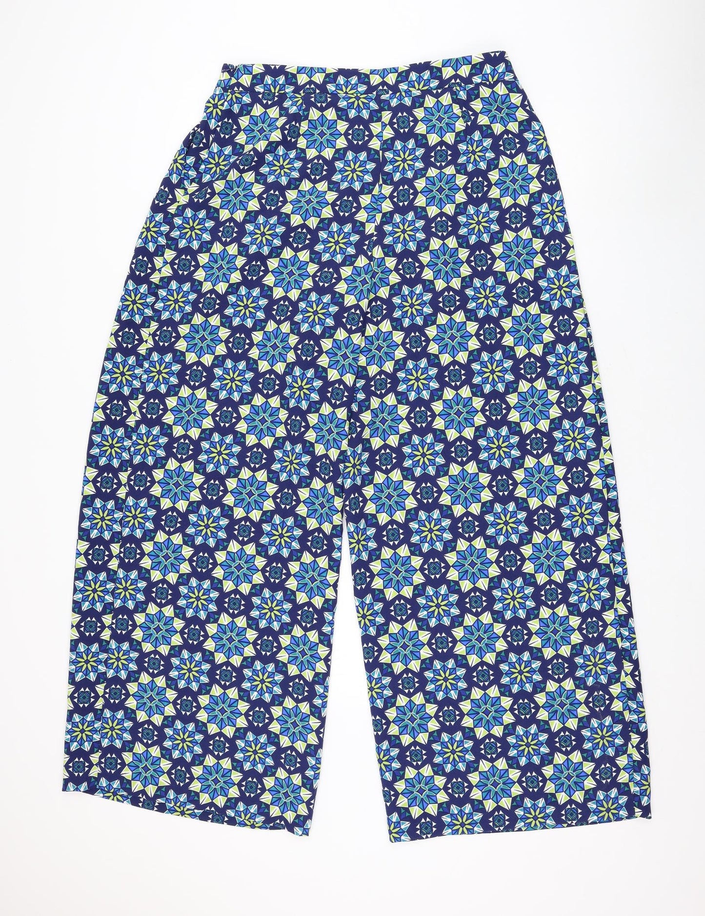 TU Womens Blue Geometric Polyester Trousers Size 14 L30 in Regular Zip