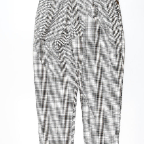 Sinsay Womens White Check Polyester Carrot Trousers Size S L28 in Regular Zip