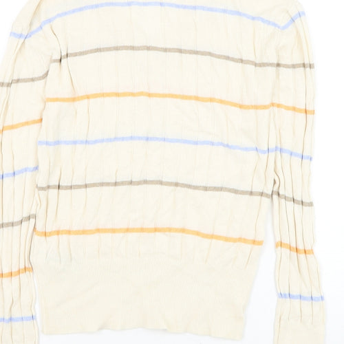 Marks and Spencer Womens Beige V-Neck Striped Viscose Pullover Jumper Size S