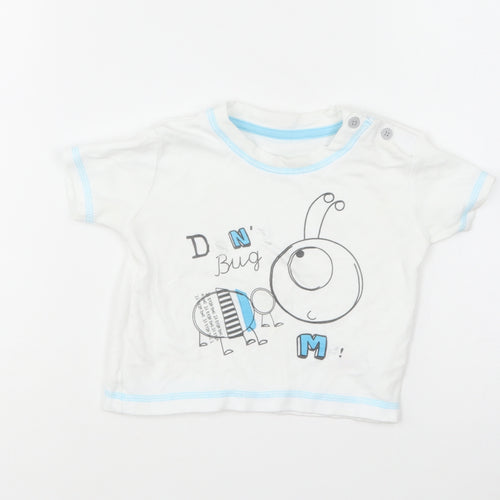 George Baby White Cotton Basic T-Shirt Size 6-9 Months Round Neck Pullover - Bug