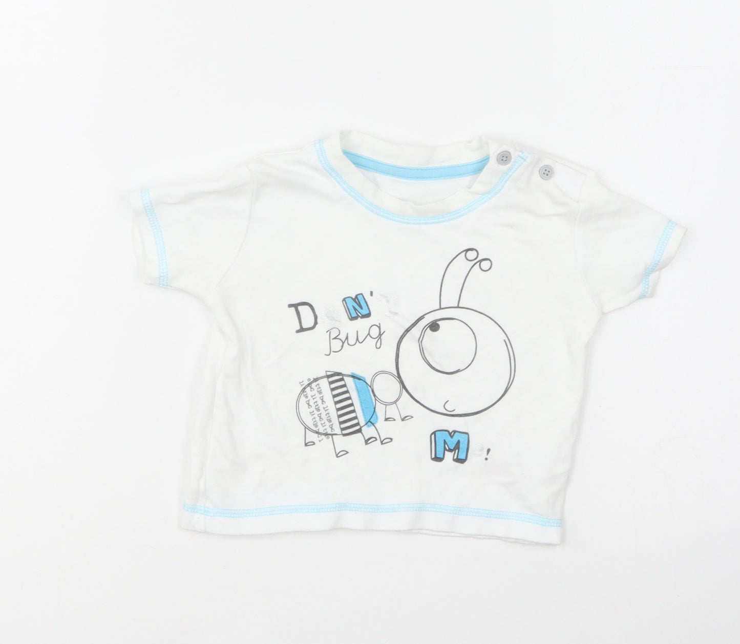 George Baby White Cotton Basic T-Shirt Size 6-9 Months Round Neck Pullover - Bug