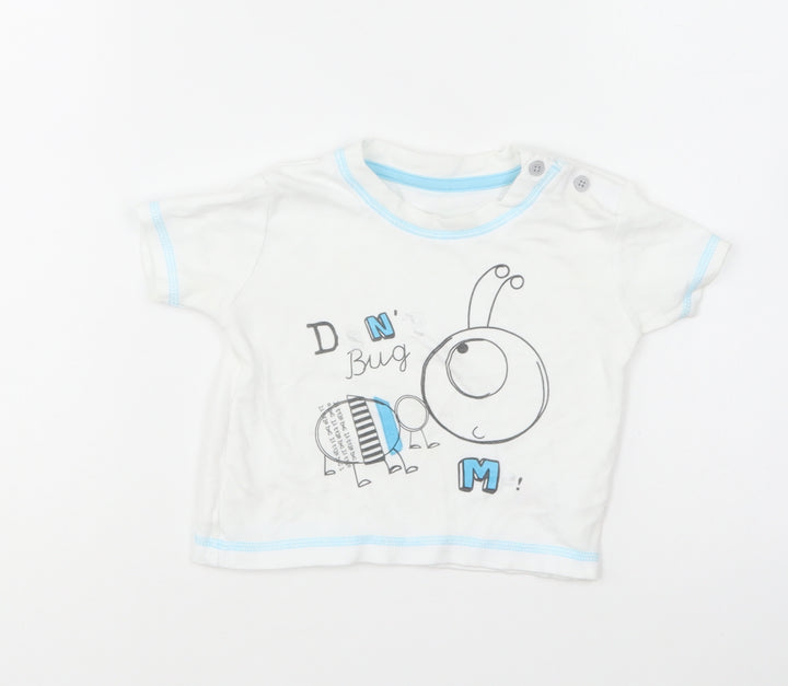 George Baby White Cotton Basic T-Shirt Size 6-9 Months Round Neck Pullover - Bug