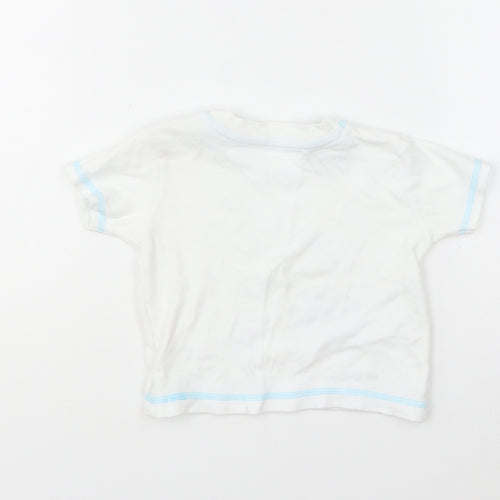 George Baby White Cotton Basic T-Shirt Size 6-9 Months Round Neck Pullover - Bug