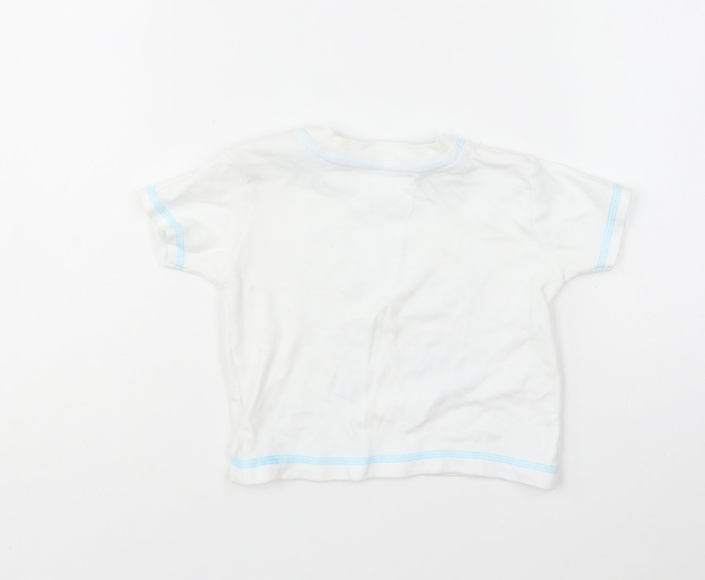 George Baby White Cotton Basic T-Shirt Size 6-9 Months Round Neck Pullover - Bug