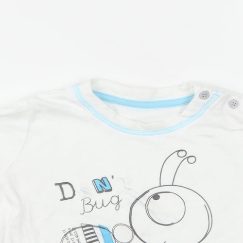 George Baby White Cotton Basic T-Shirt Size 6-9 Months Round Neck Pullover - Bug