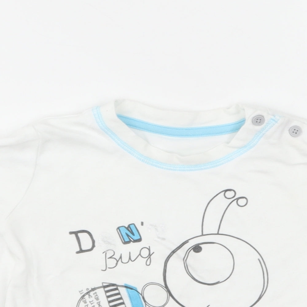 George Baby White Cotton Basic T-Shirt Size 6-9 Months Round Neck Pullover - Bug