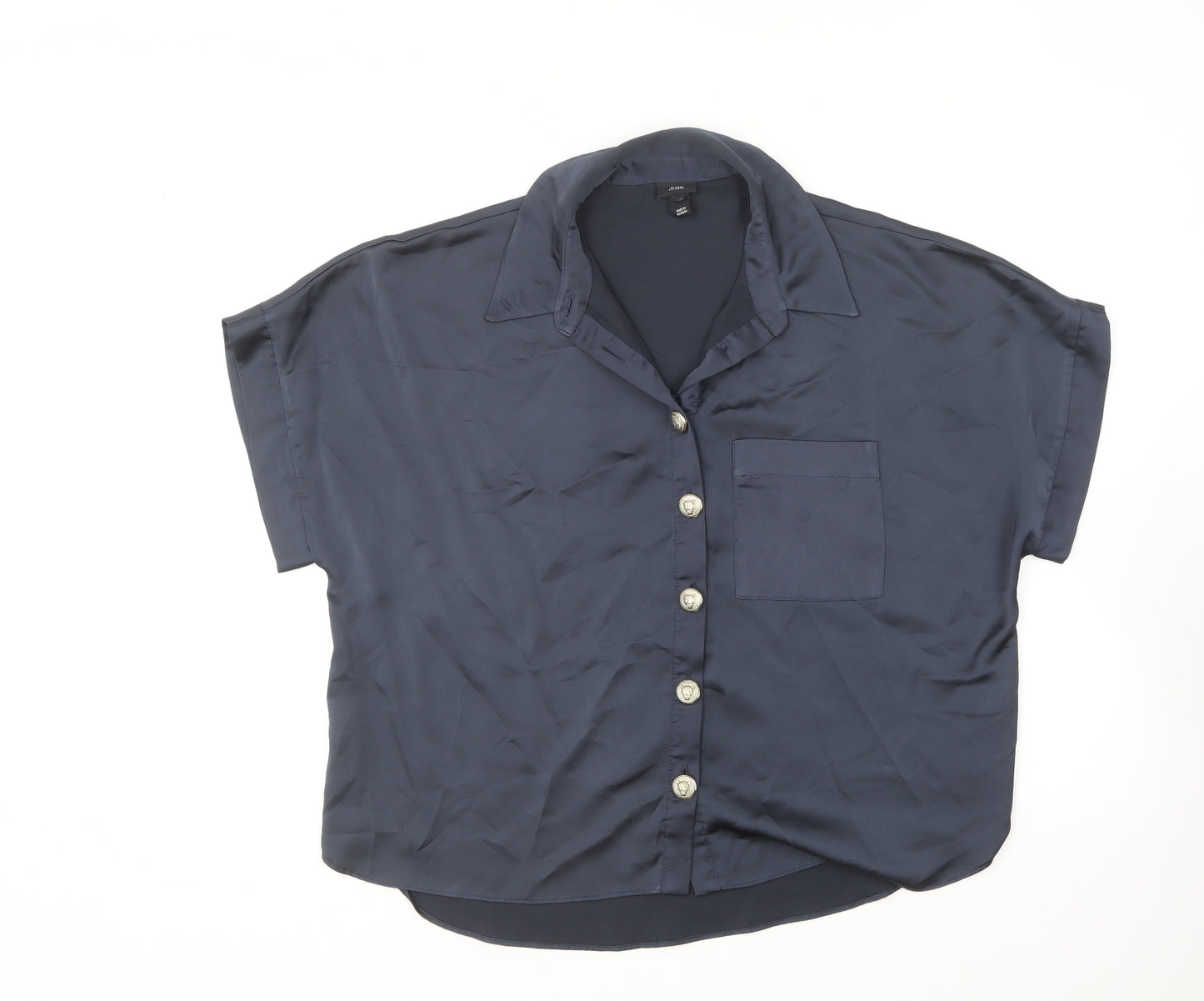 River Island Womens Blue Polyester Basic Button-Up Size M Collared