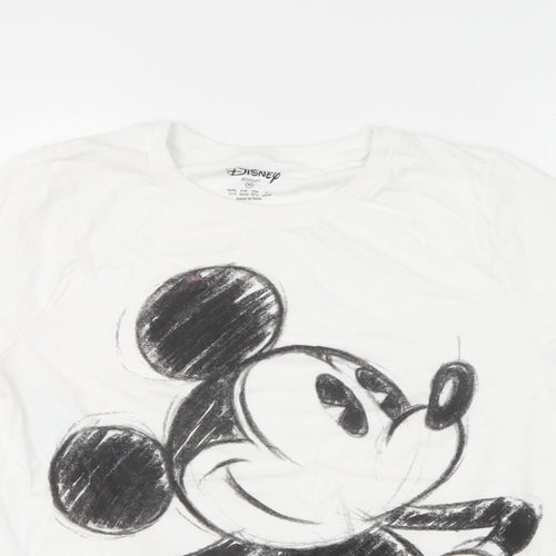 Primark Womens White Cotton Basic T-Shirt Size M Round Neck - Mickey Mouse