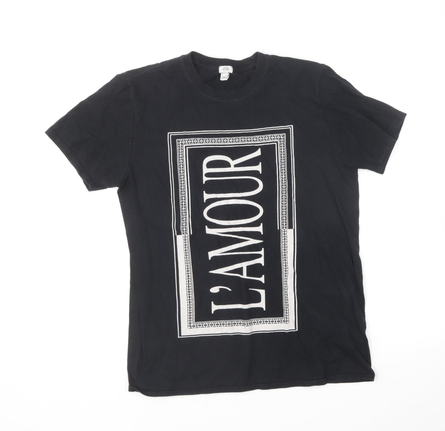 River Island Womens Black Cotton Basic T-Shirt Size 10 Round Neck - L'Amour