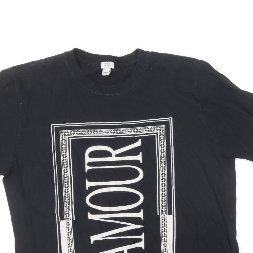River Island Womens Black Cotton Basic T-Shirt Size 10 Round Neck - L'Amour